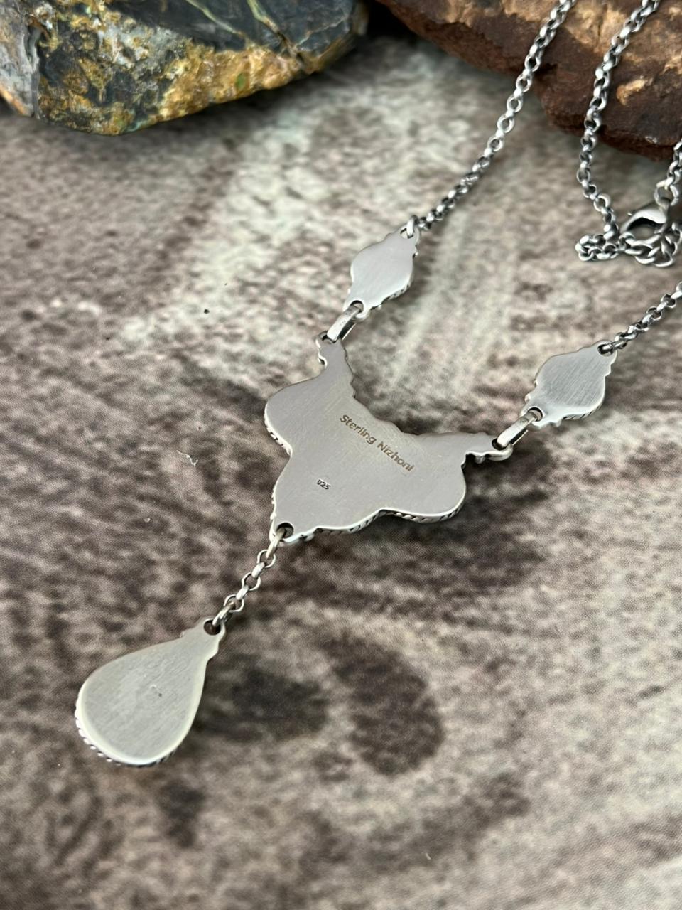 Handmade Sterling Silver Palomino with Santa Maria Drop Necklace "Signed Nizhoni"