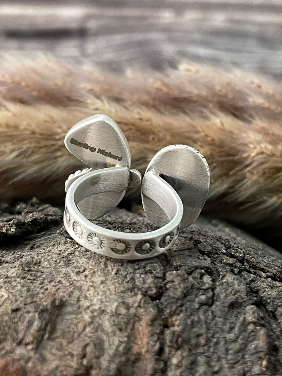 Handmade Sterling Silver Carico Lake Turquoise Adjustable Ring Signed Nizhoni