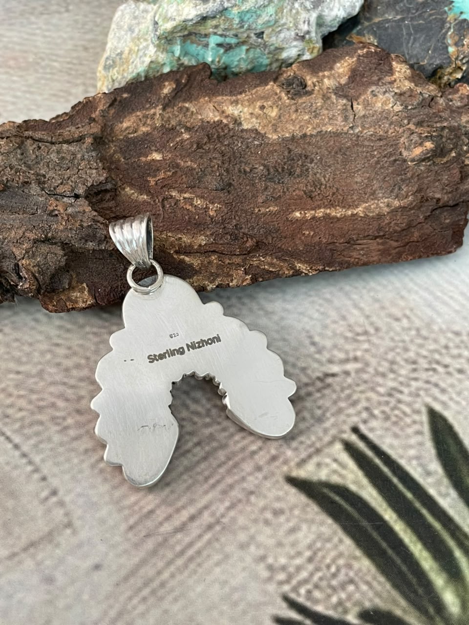 Handmade Sterling Silver Colina Verde Variscite Collection: Naja Pendant Signed Nizhoni