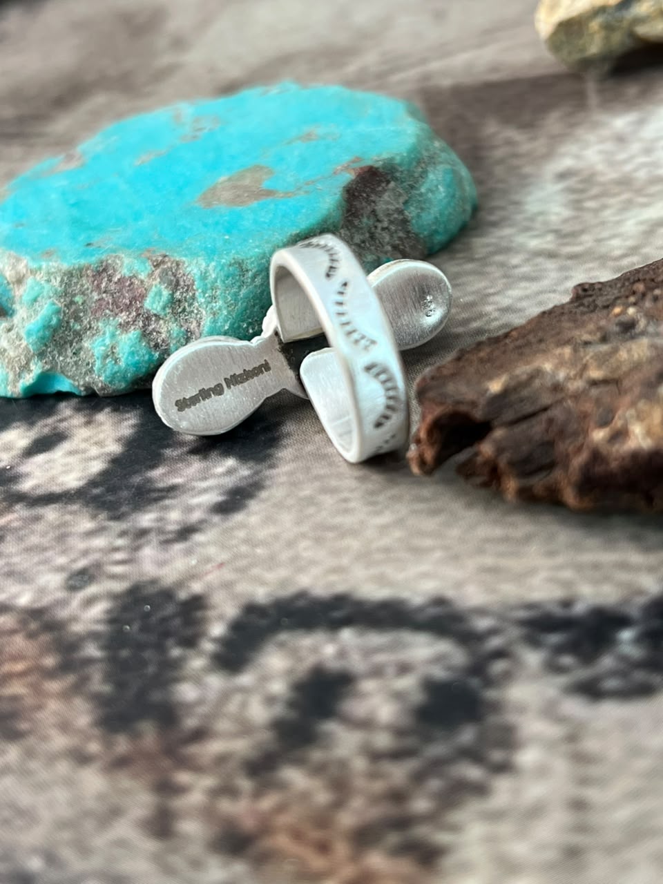 Handmade Sterling Silver Carico Lake Turquoise Adjustable Ring Signed Nizhoni