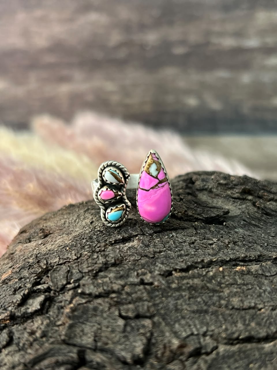 Handmade Sterling Silver Cotton Candy Adjustable Ring Signed Nizhoni