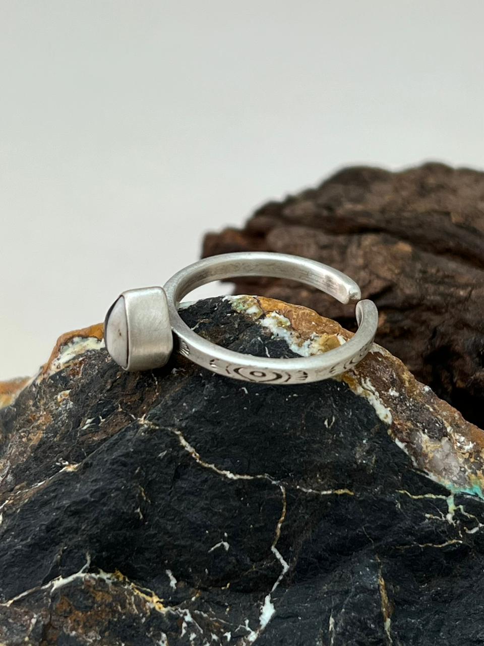 Handmade Sterling Silver White Buffalo Adjustable Ring "Signed Nizhoni"