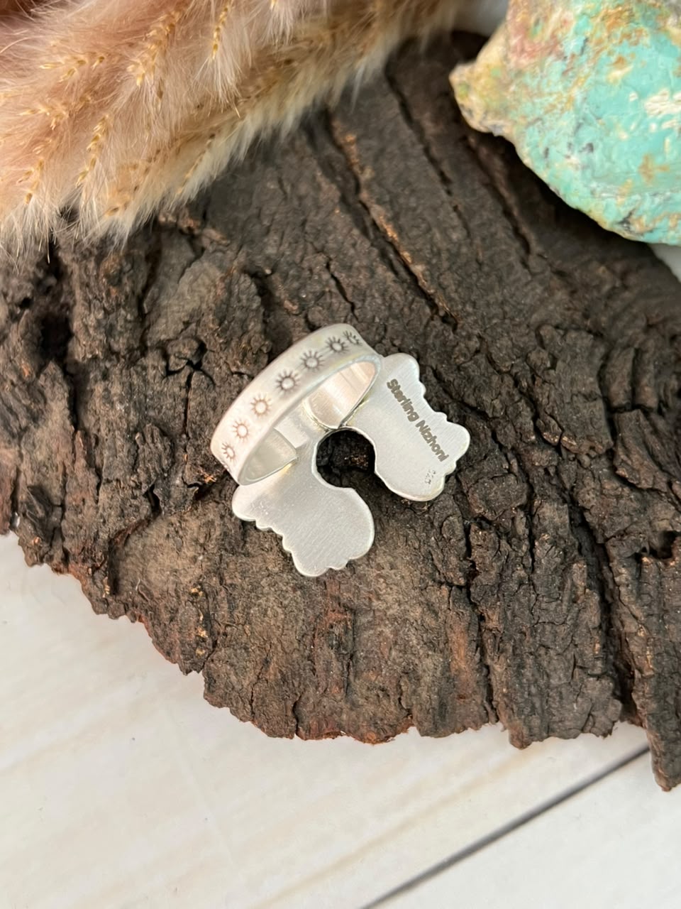 Handmade Sterling Silver Kingman Turquoise Adjustable Naja Ring Signed Nizhoni