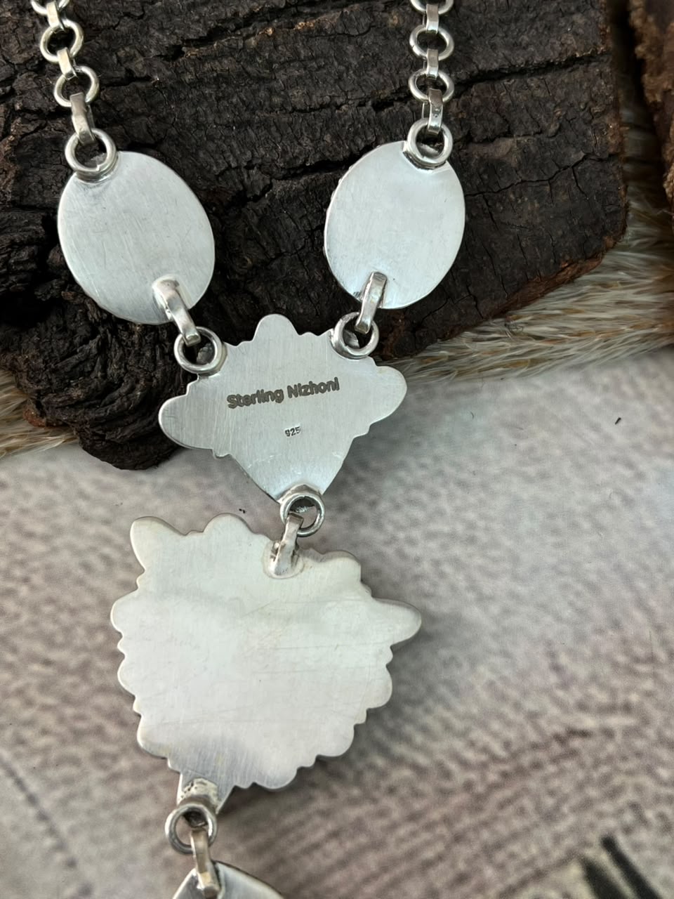 Handmade Sterling Silver Sonoran Mountain Turquoise with Bumblebee and White Buffalo Spring Collection: Necklace Signed Nizhoni