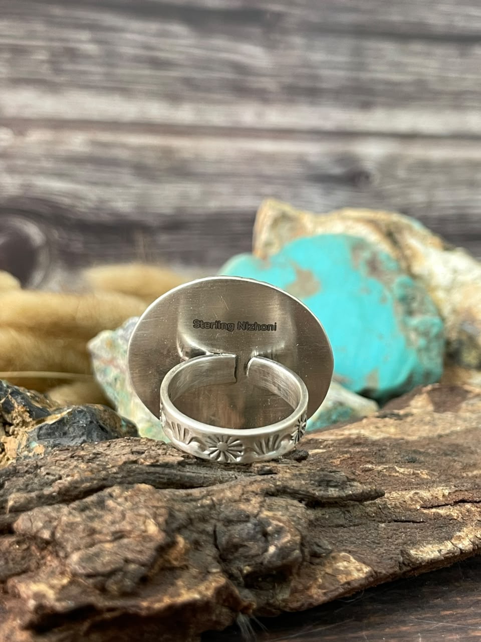 Handmade Sterling Silver Kingman Turquoise NFR Collection: Adjustable Ring Signed Nizhoni