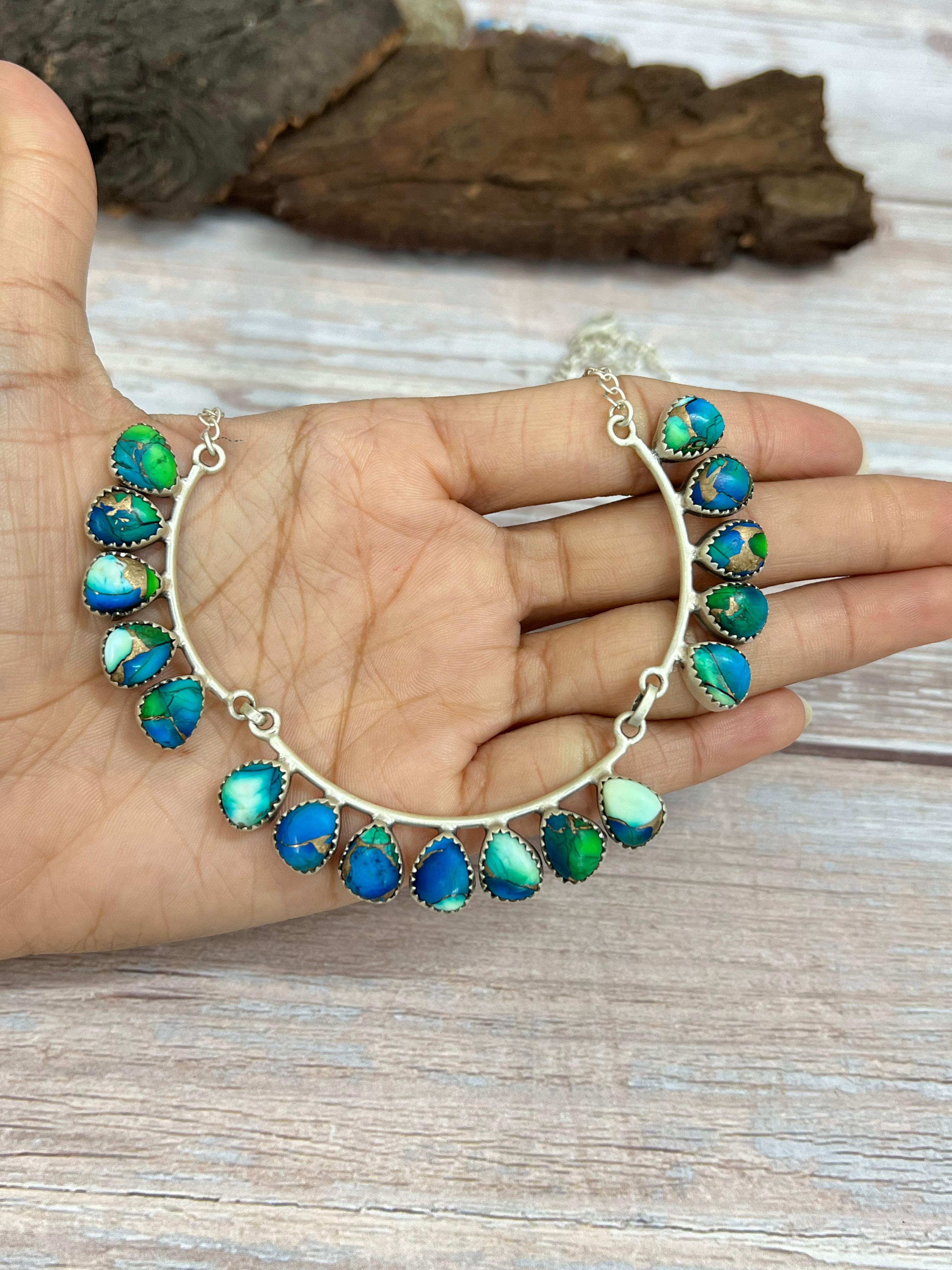 Handmade Sterling Silver Multi Stone Choker Necklace Signed Nizhoni