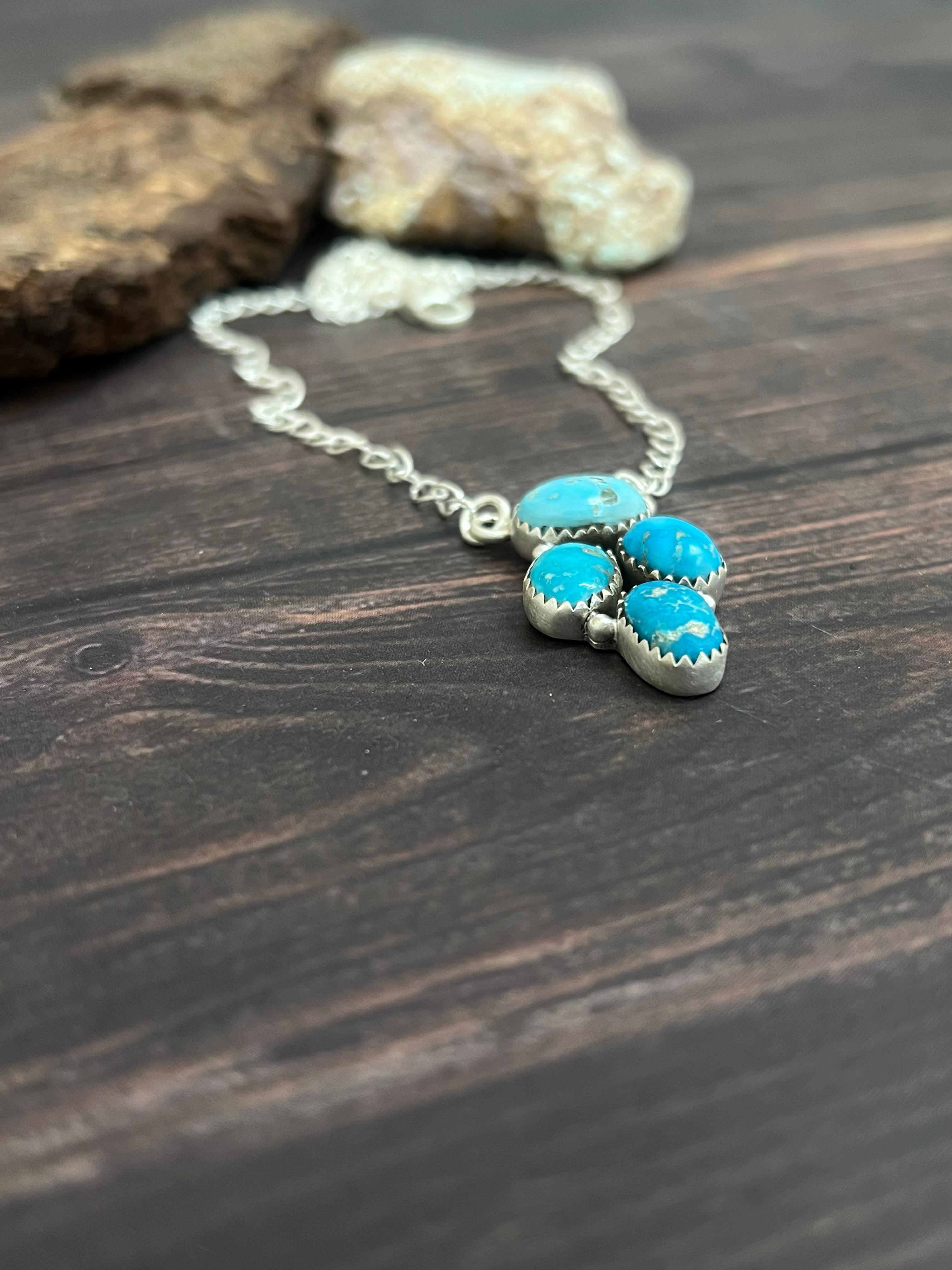 Handmade Sterling Silver Blue Bird Turquoise Necklace with Signed Nizhoni