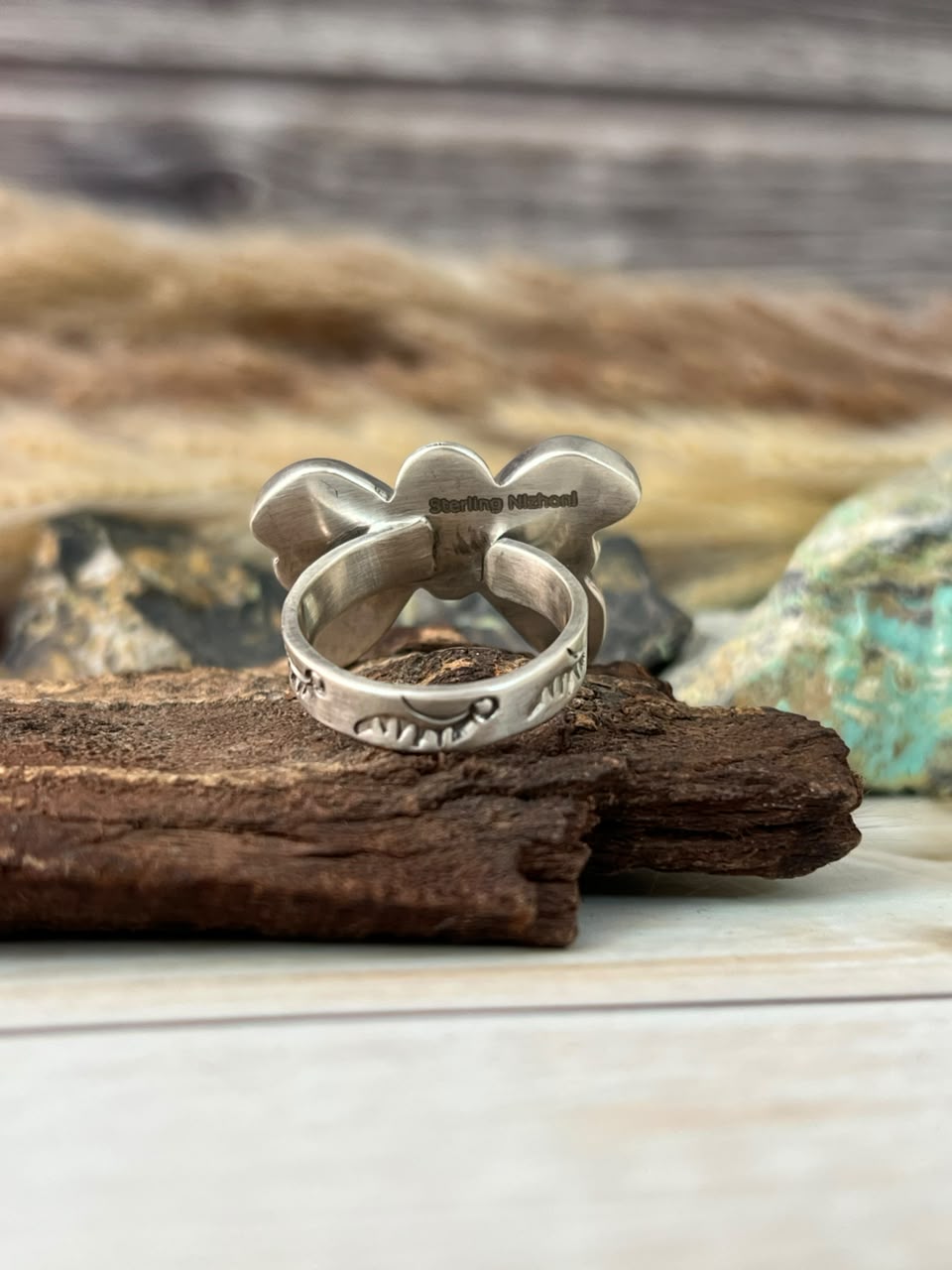 Handmade Sterling Silver Kingman Turquoise Adjustable Ring Signed Nizhoni