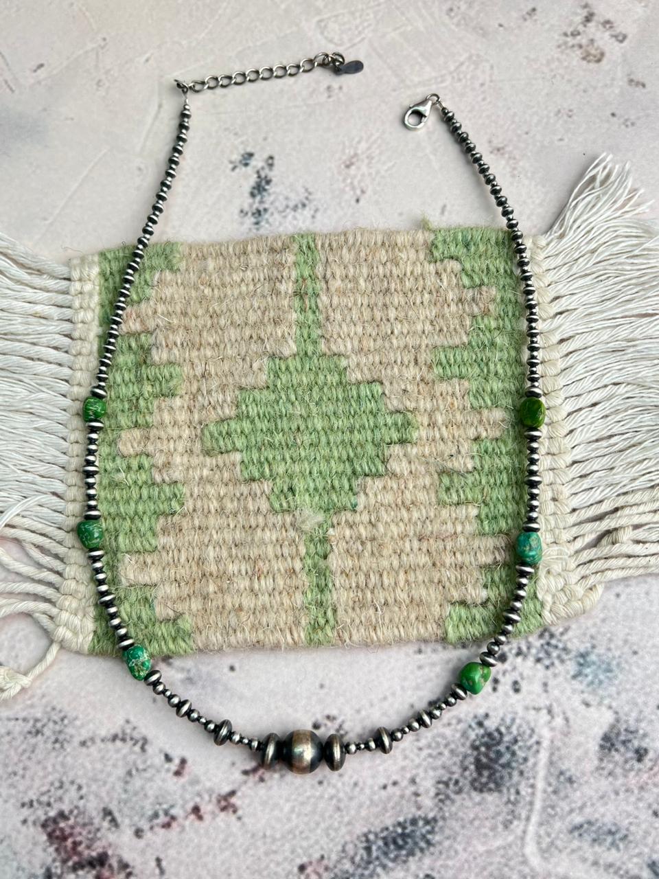 Handmade Sterling Silver Beaded Emerald Valley Necklace