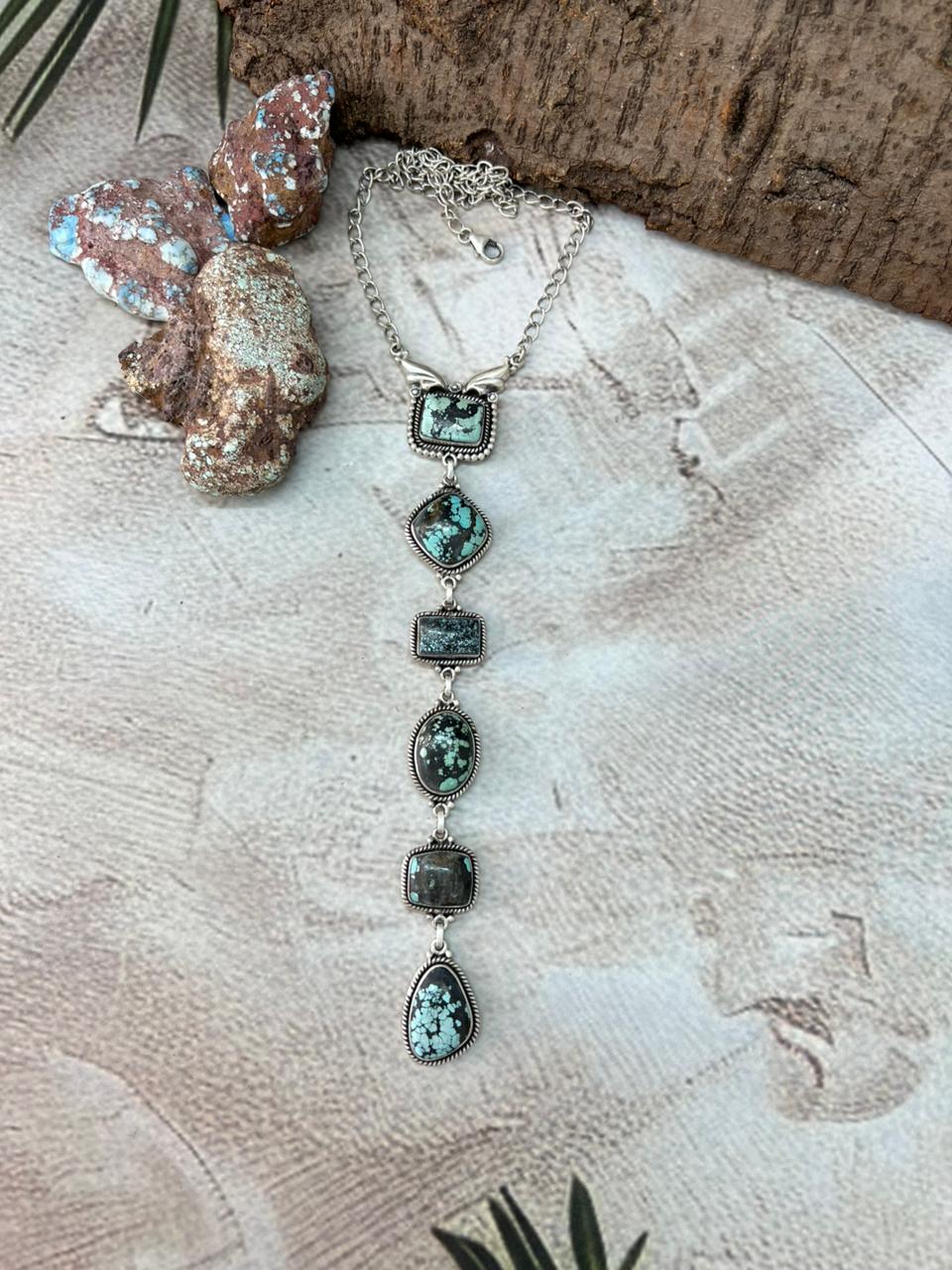 Handmade Sterling Silver Lander Turquoise Necklace with Signed Nizhoni