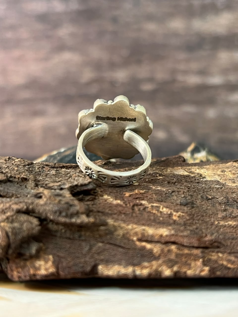 Handmade Sterling Silver Kingman Turquoise with White Buffalo Adjustable Ring Signed Nizhoni