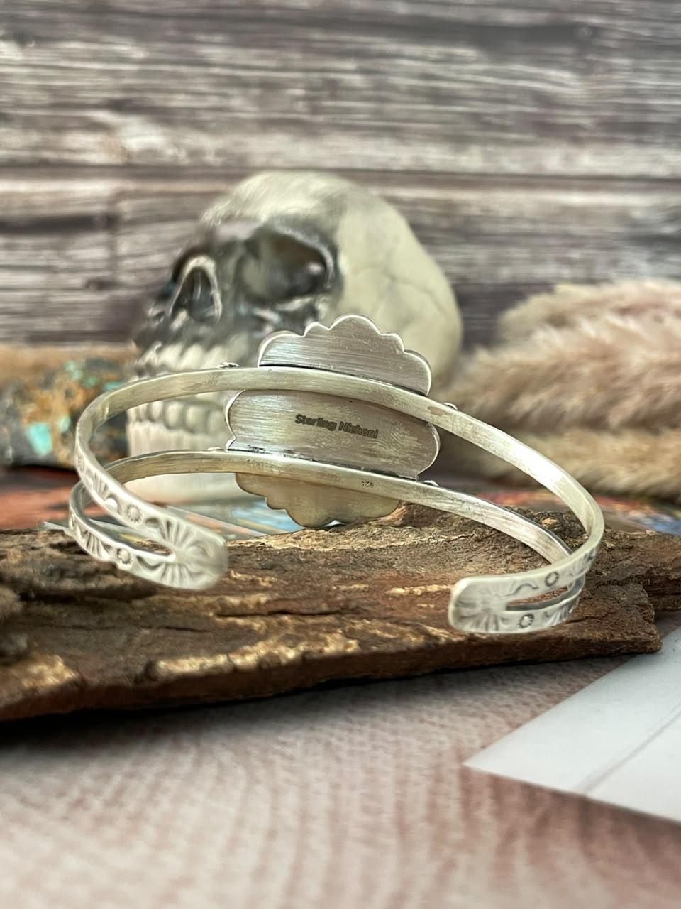 Handmade Sterling Silver Grape Dahlia with Black Onyx Halloween Collection: Cuff Bracelet Signed Nizhoni