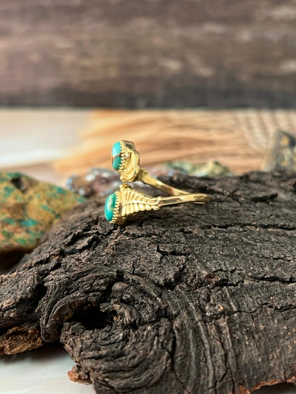 The Golden Collection: Handmade Kingman Turquoise Gold Adjustable Ring
