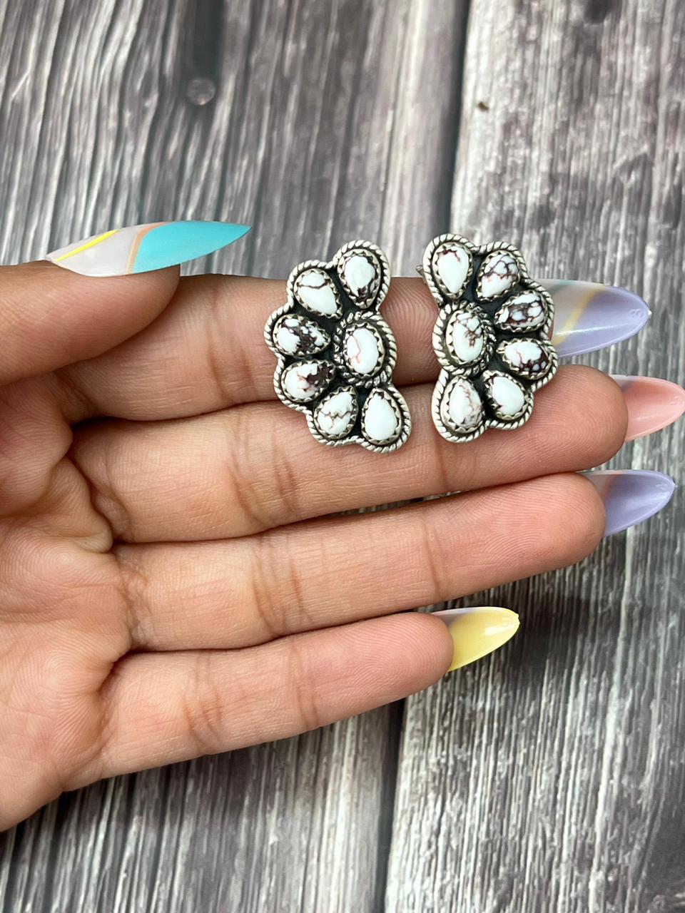 Handmade Sterling Silver Wildhorse Magnesite Studs Earrings "Signed Nizhoni"