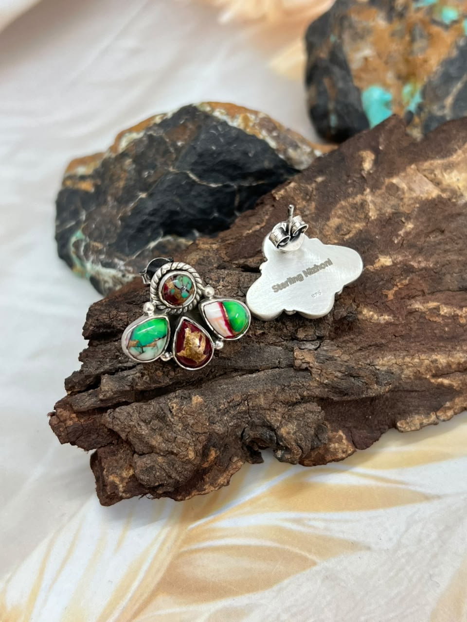 Handmade Sterling Silver Christmas Dahlia Collection: Post Studs Earrings Signed Nizhoni