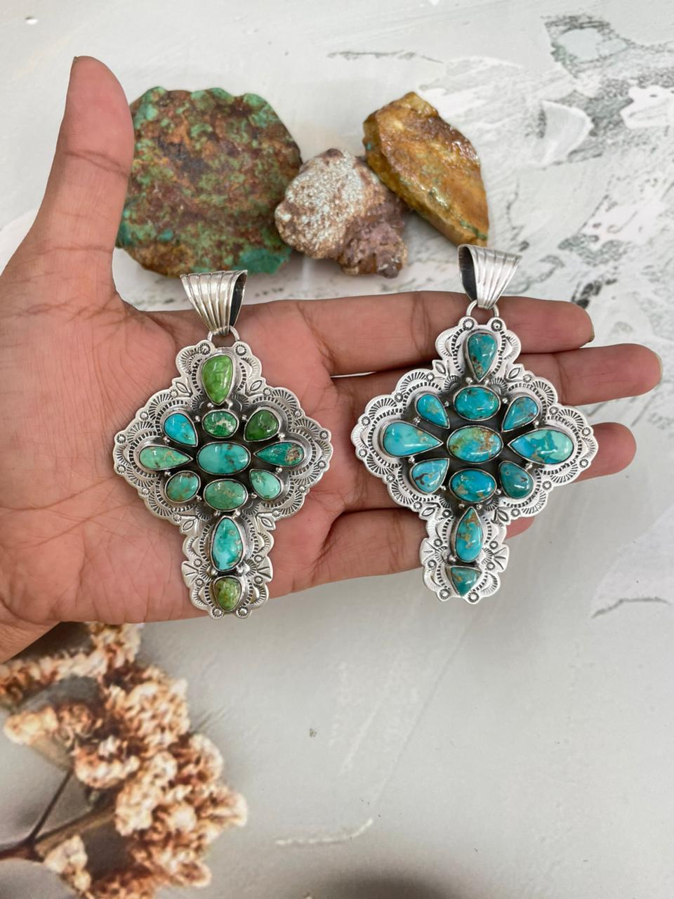 Handmade Sterling Silver Multi Stone Pendant "Signed Nizhoni"