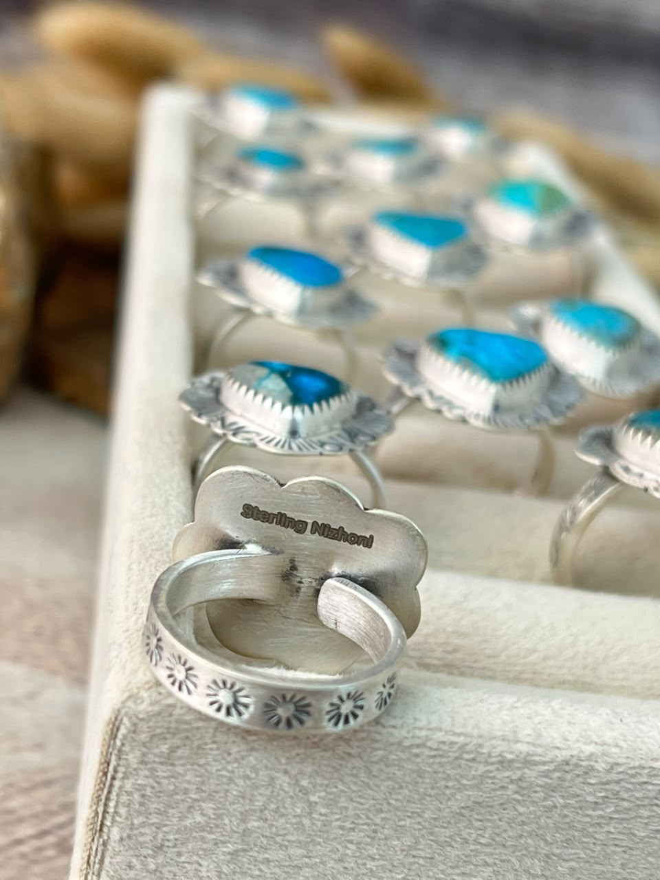 Handmade Sterling Silver Ithaca Peak Turquoise Heart Adjustable Ring Signed Nizhoni (4)