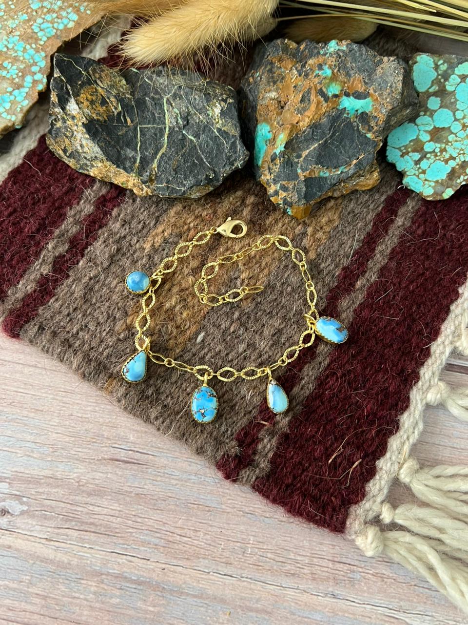 “The Golden Collection” Handmade Natural Gold-Plated Golden Hills Turquoise Bracelet