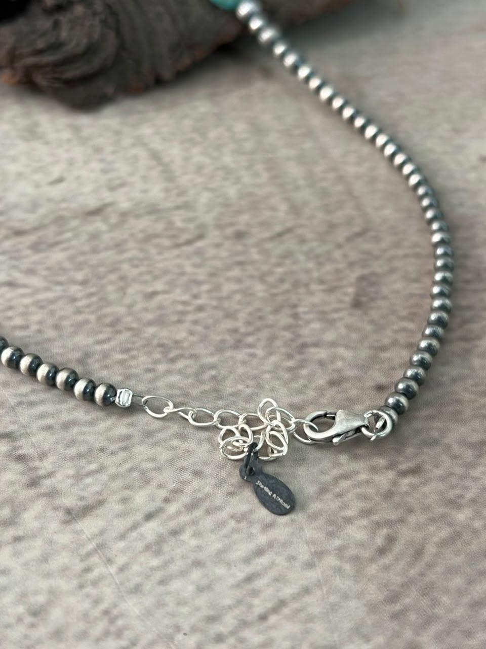 Handmade Sterling Silver Kingman Turquoise Beaded Necklace Signed Nizhoni
