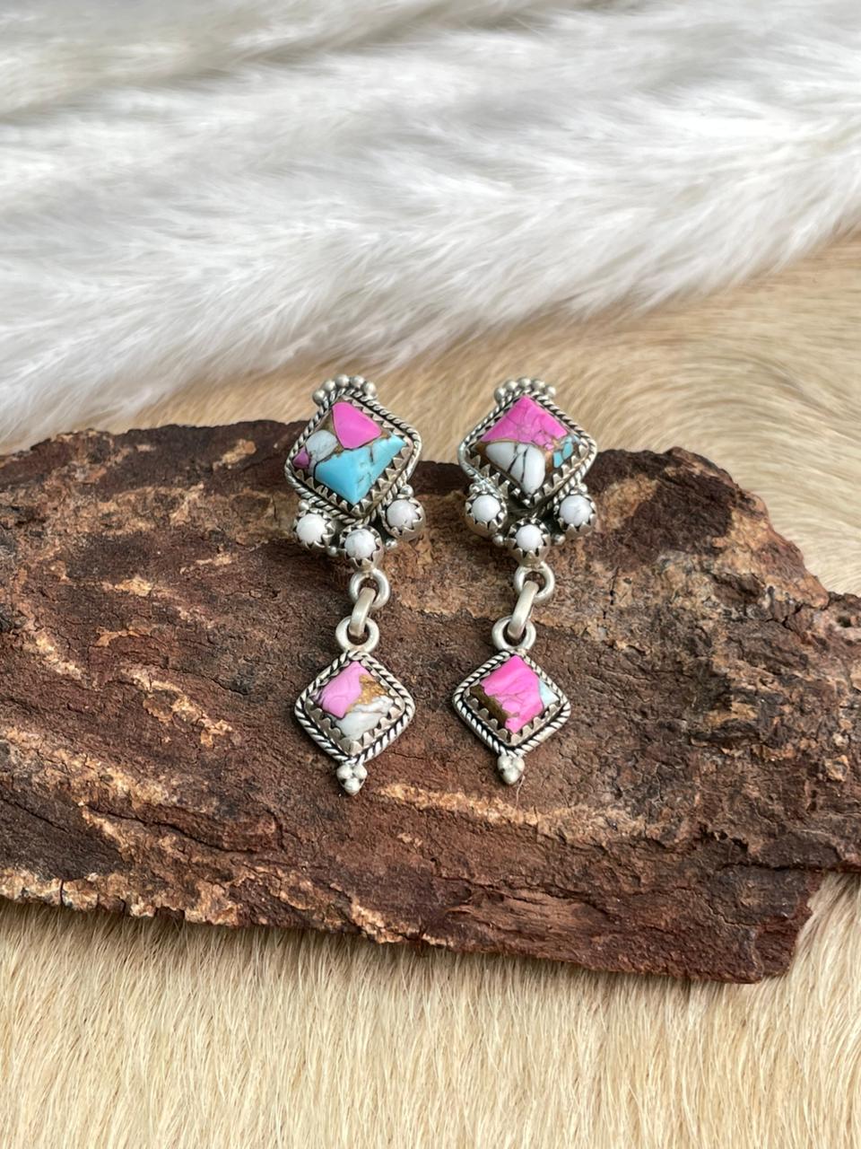 Handmade Sterling Silver Cotton Candy Post Dangle Earrings "Signed Nizhoni"