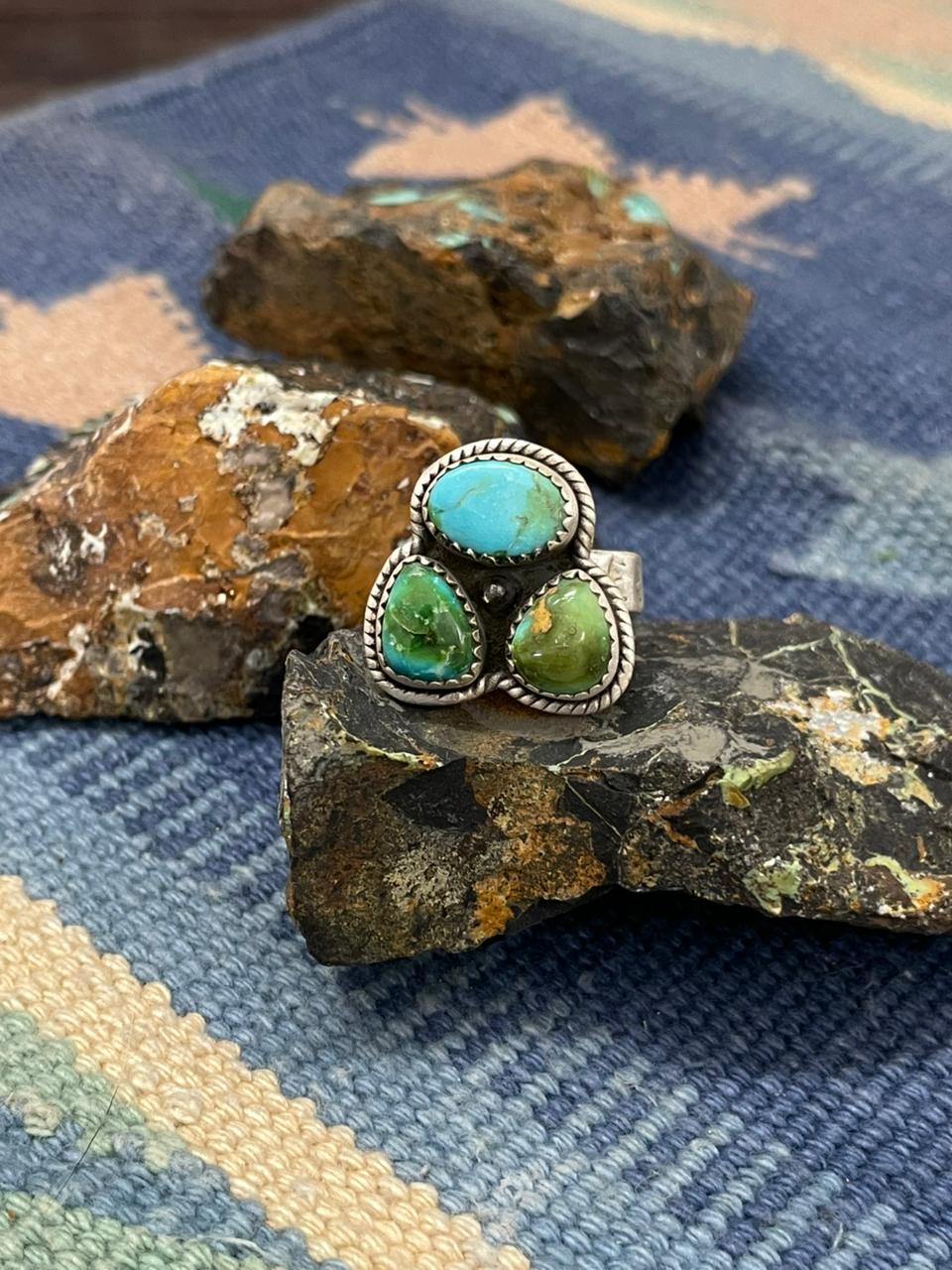 Handmade Sterling Silver Sonoran Mountain Turquoise Adjustable Ring " Signed Nizhoni"