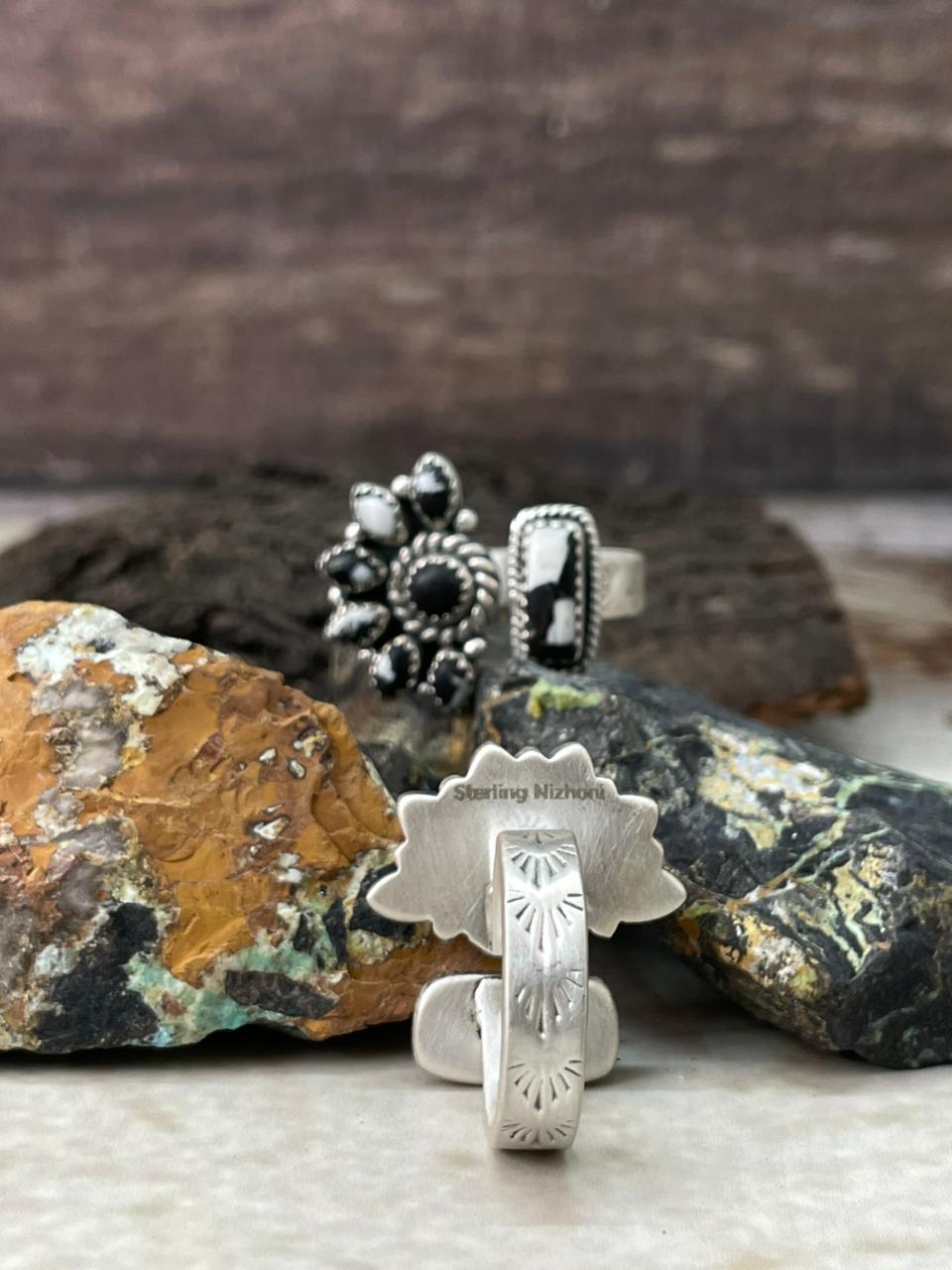 Handmade Sterling Silver White Buffalo Adjustable Ring "Signed Nizhoni"