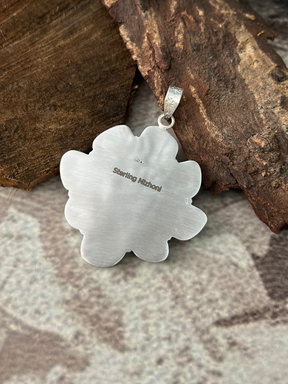 Handmade Sterling Silver Blackjack Turquoise Pendant Signed Nizhoni
