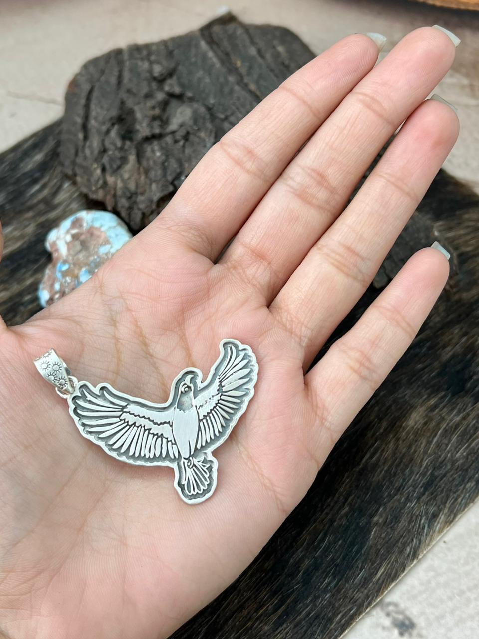 Handmade Sterling Silver Thunder Bird Pendant "Signed Nizhoni" (1)