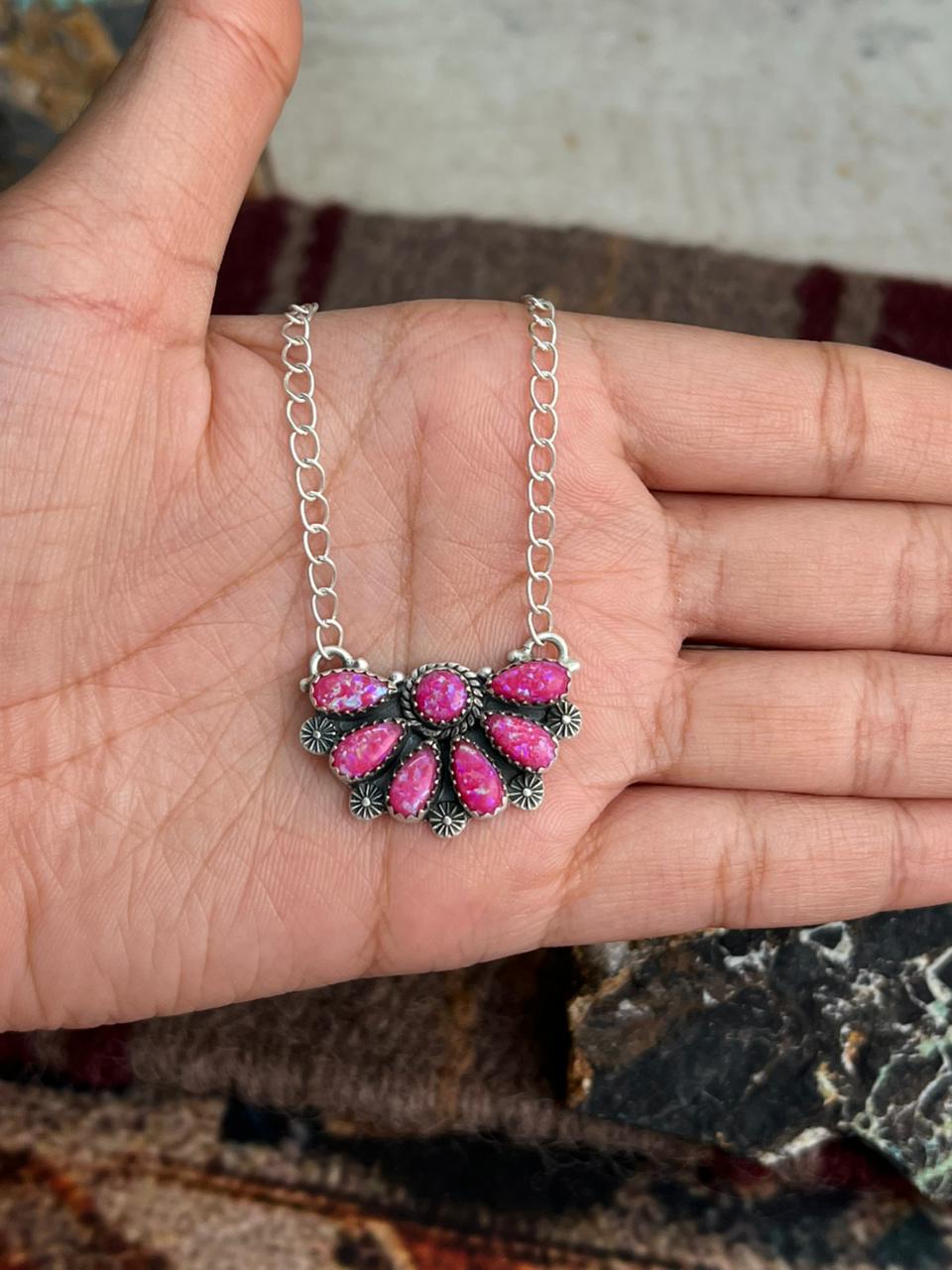 Handmade Sterling Silver Hot Pink Necklace "Signed Nizhoni"