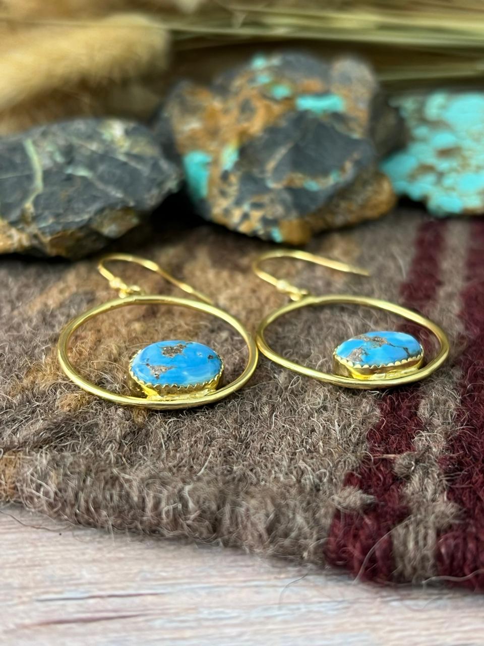 “The Golden Collection” Handmade Natural Golden Hills Turquoise Hoop Earrings