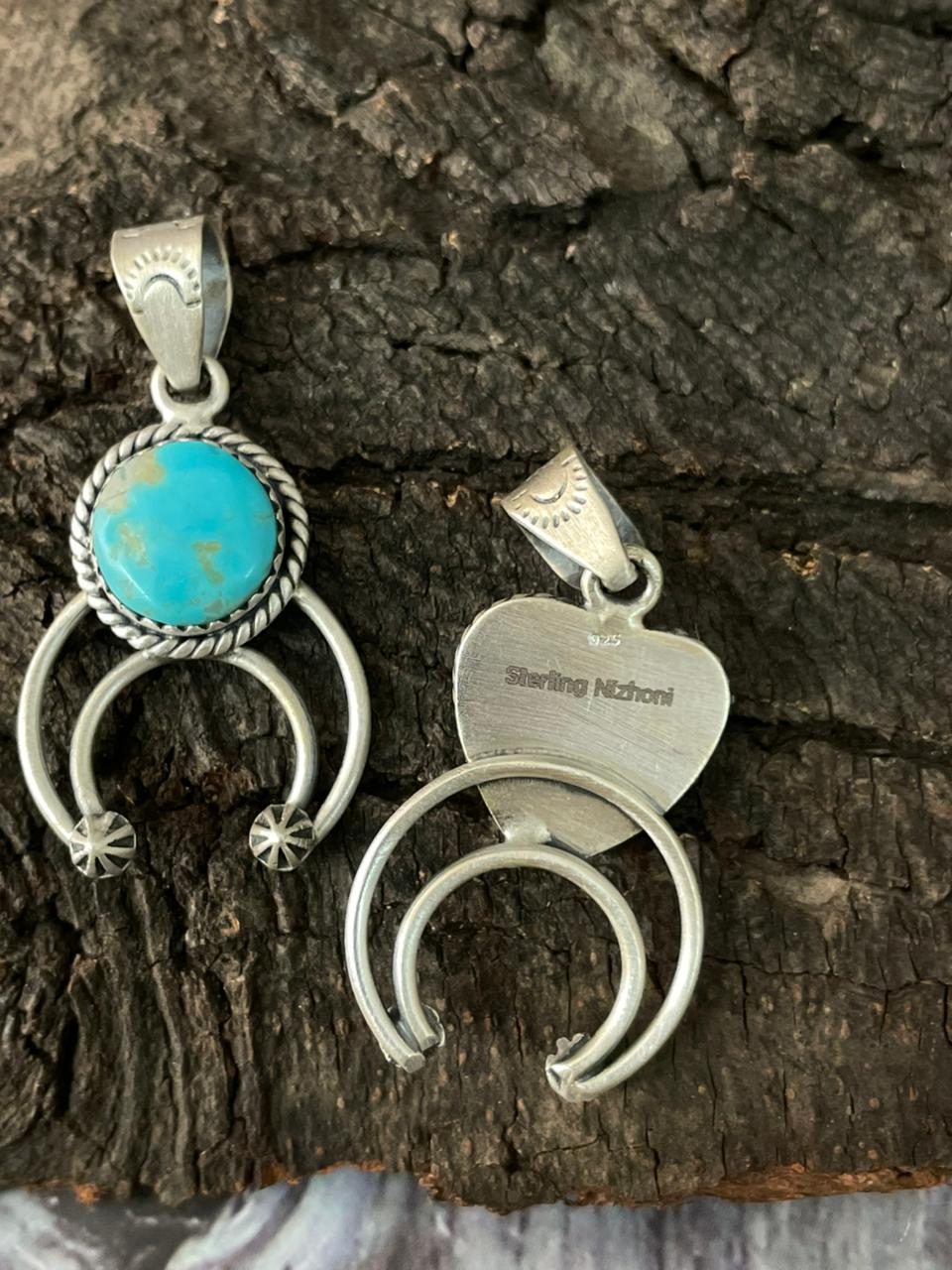 Handmade Sterling Silver Santa Maria Turquoise Pendant "Signed Nizhoni"