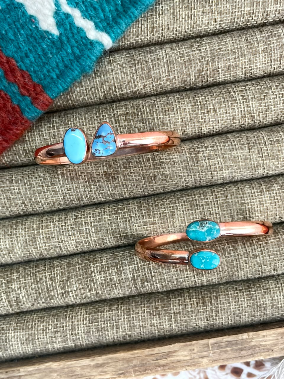 Handmade Golden Hills and White Water Turquoise Copper Collection: Cuff Bracelet Signed Nizhoni