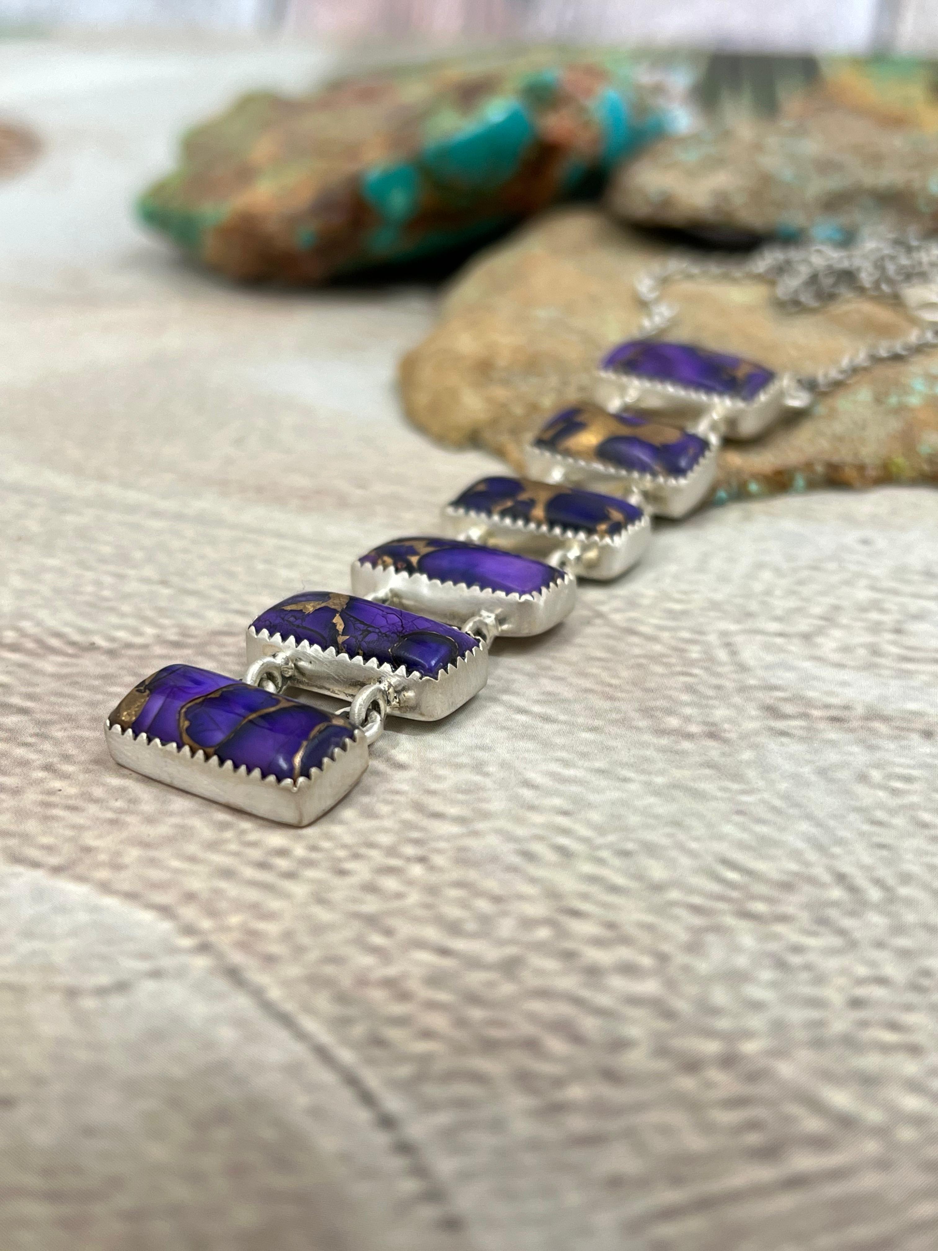 Handmade Sterling Silver Grape Dahlia Necklace with Signed Nizhoni