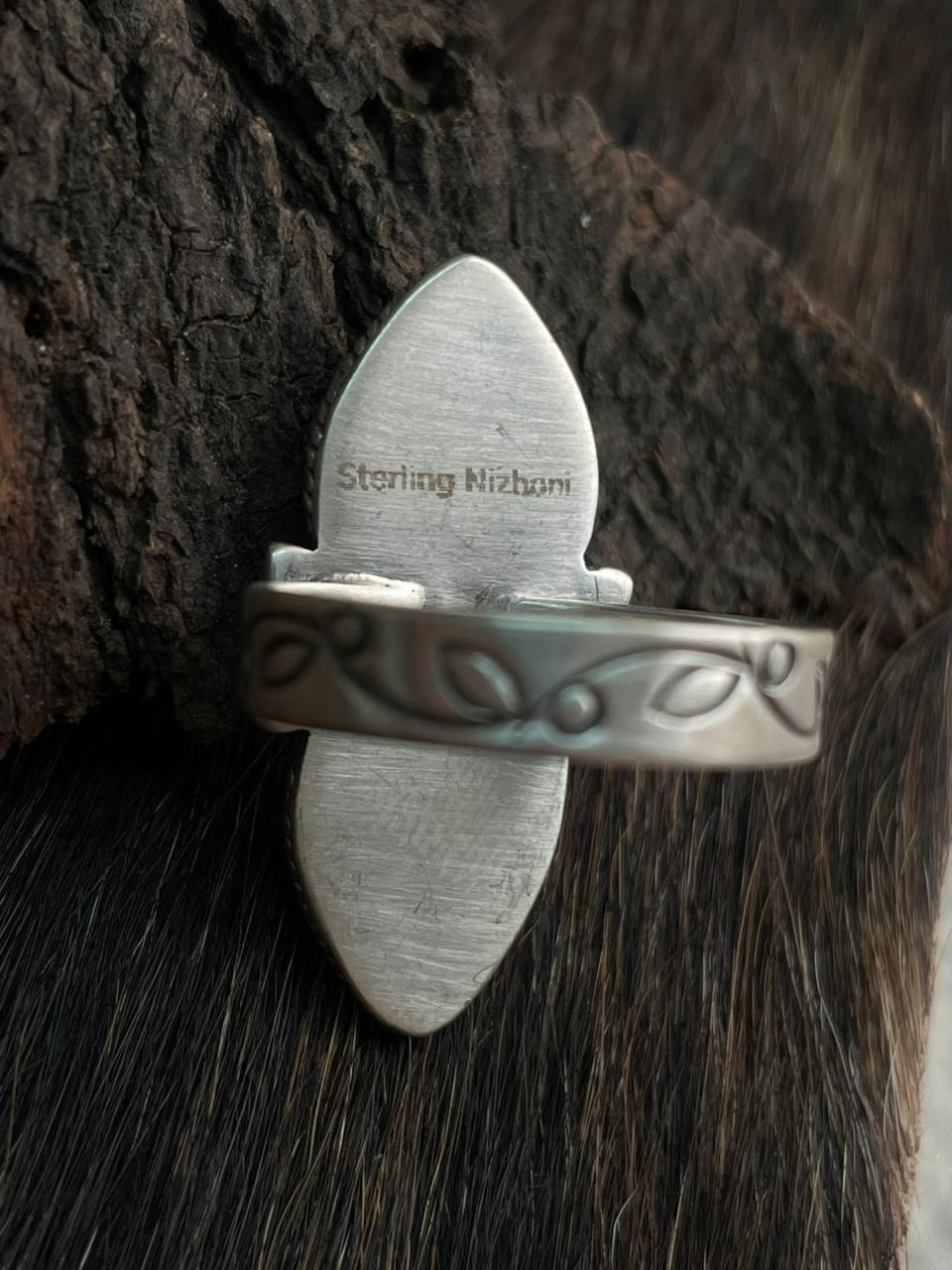 Handmade Sterling Silver Santa Maria Turquoise Adjustable Ring "Signed Nizhoni"