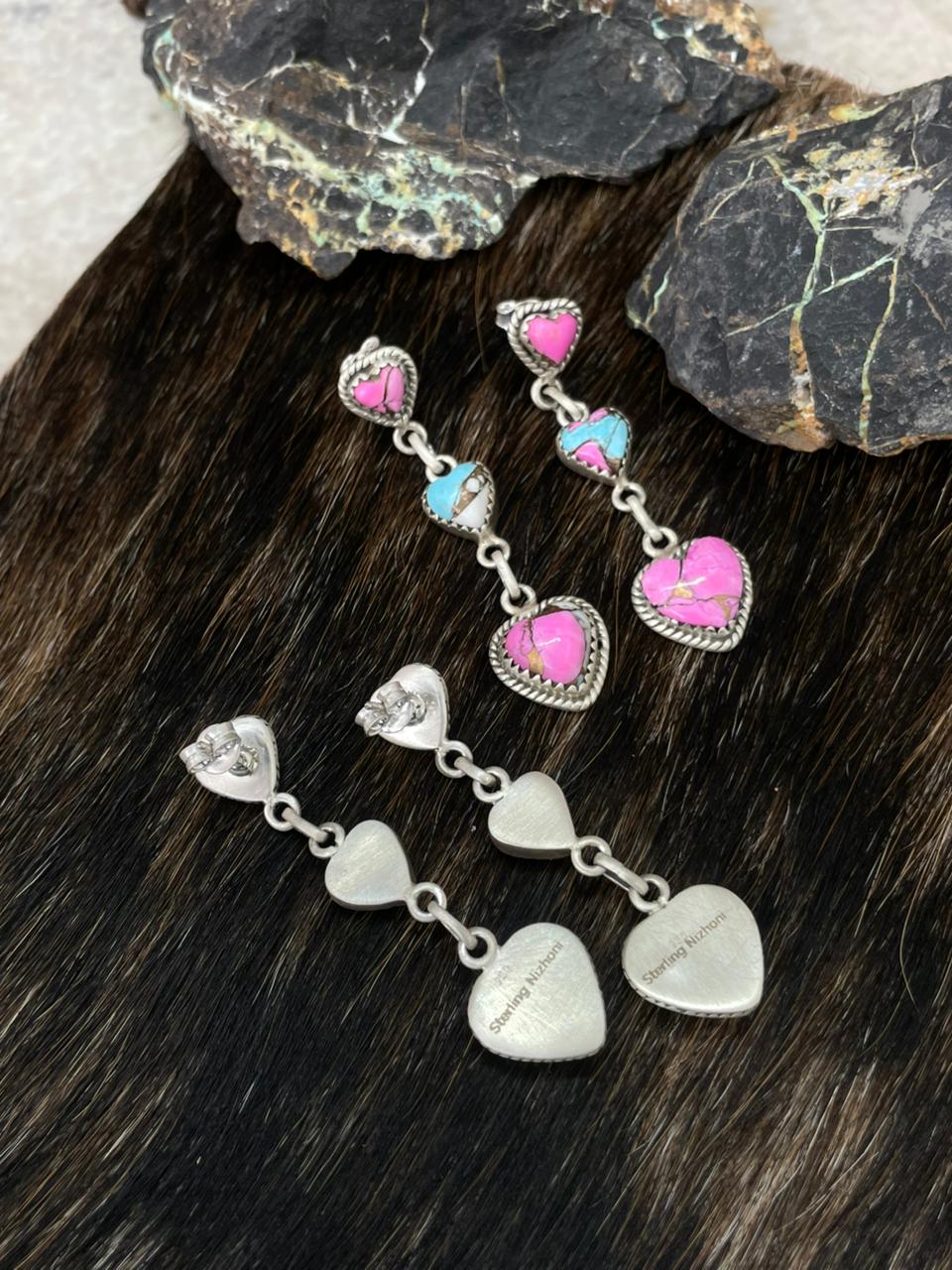 Handmade Sterling Silver Cotton Candy Post Dangle Earrings "Signed Nizhoni"