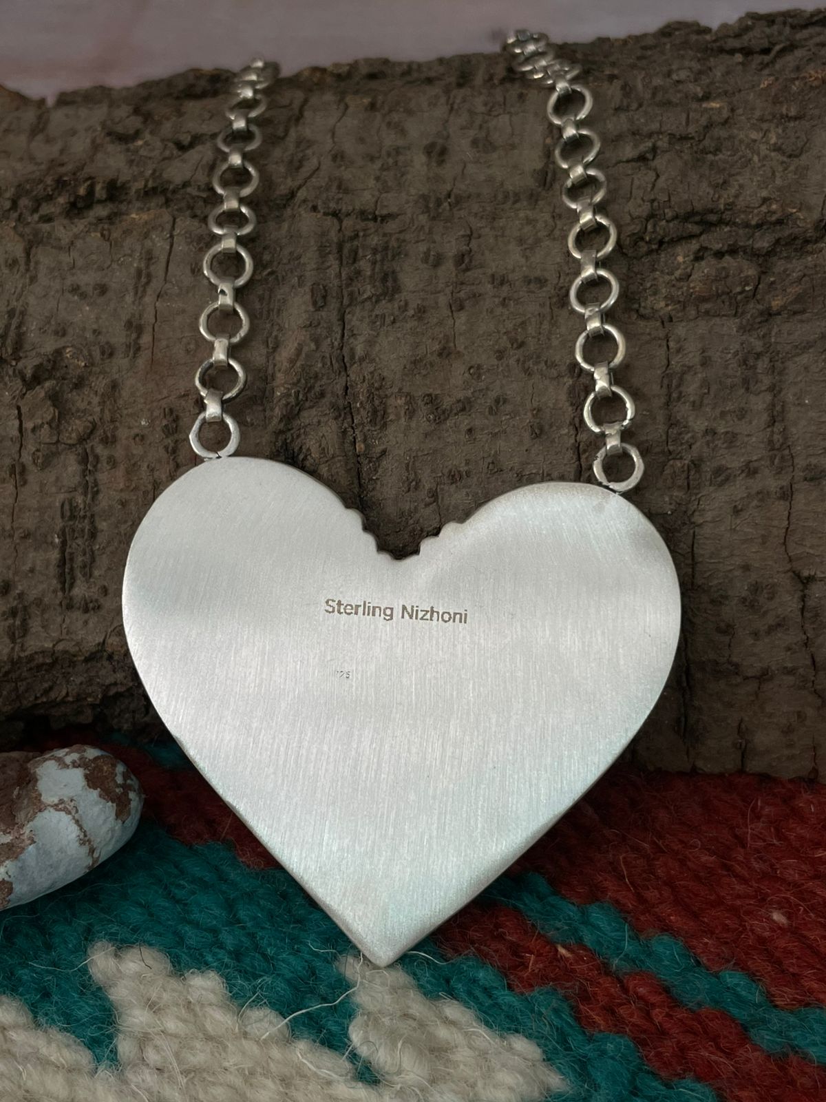 Handmade Sterling Silver Dahlia Rose with Emerald Valley Turquoise Necklace "Signed Nizhoni"