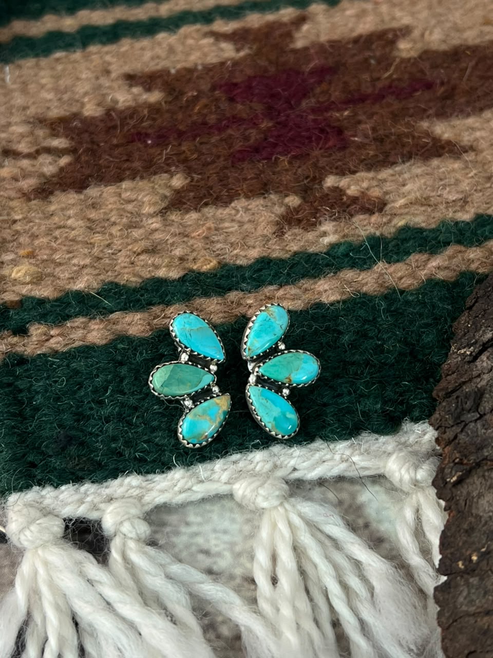 Handmade Sterling Silver Kingman Turquoise Post Studs Earrings Signed Nizhoni