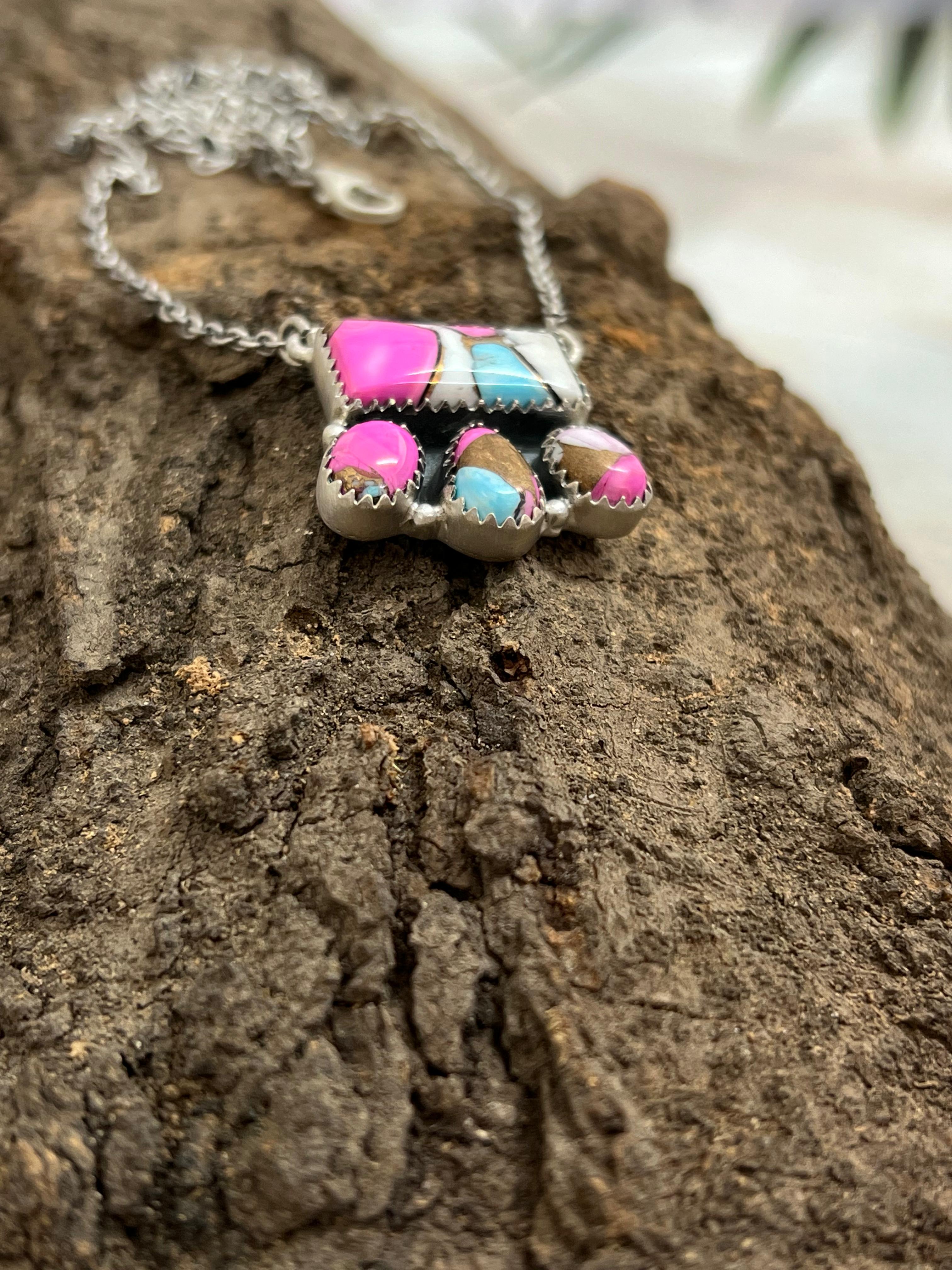 Handmade Sterling Silver Cotton Candy Turquoise Necklace with Signed Nizhoni (8)