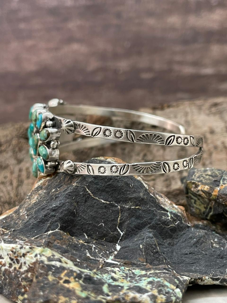 "Heart Collection" Handmade Sterling Silver Kingman Turquoise Bracelet "Signed Nizhoni"