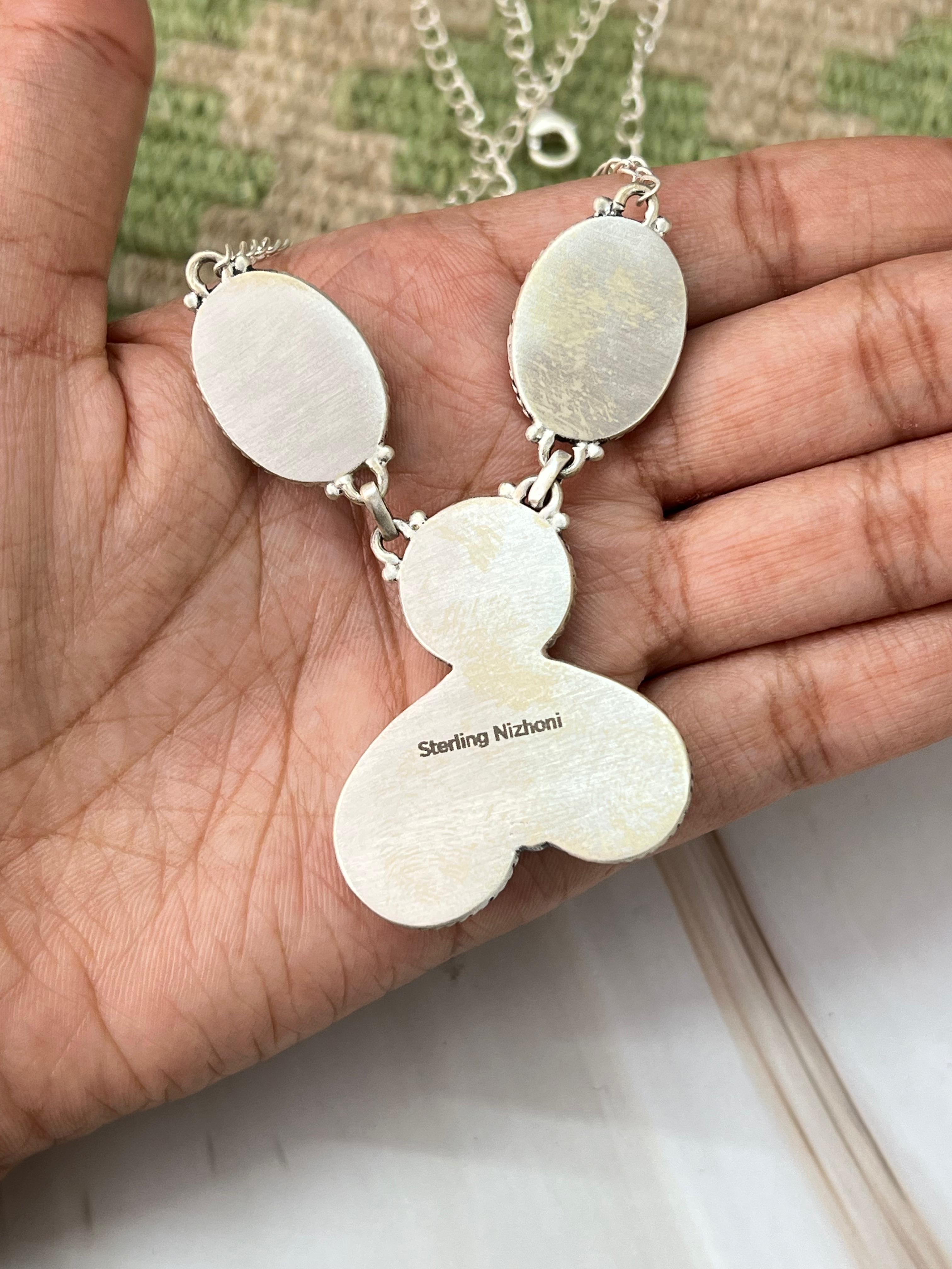 Handmade Sterling Silver Number 8 Turquoise Necklace with Signed Nizhoni