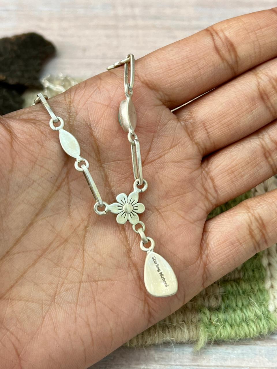 Handmade Sterling Silver Sonoran with Kingman Turquoise Necklace "Signed Nizhoni"