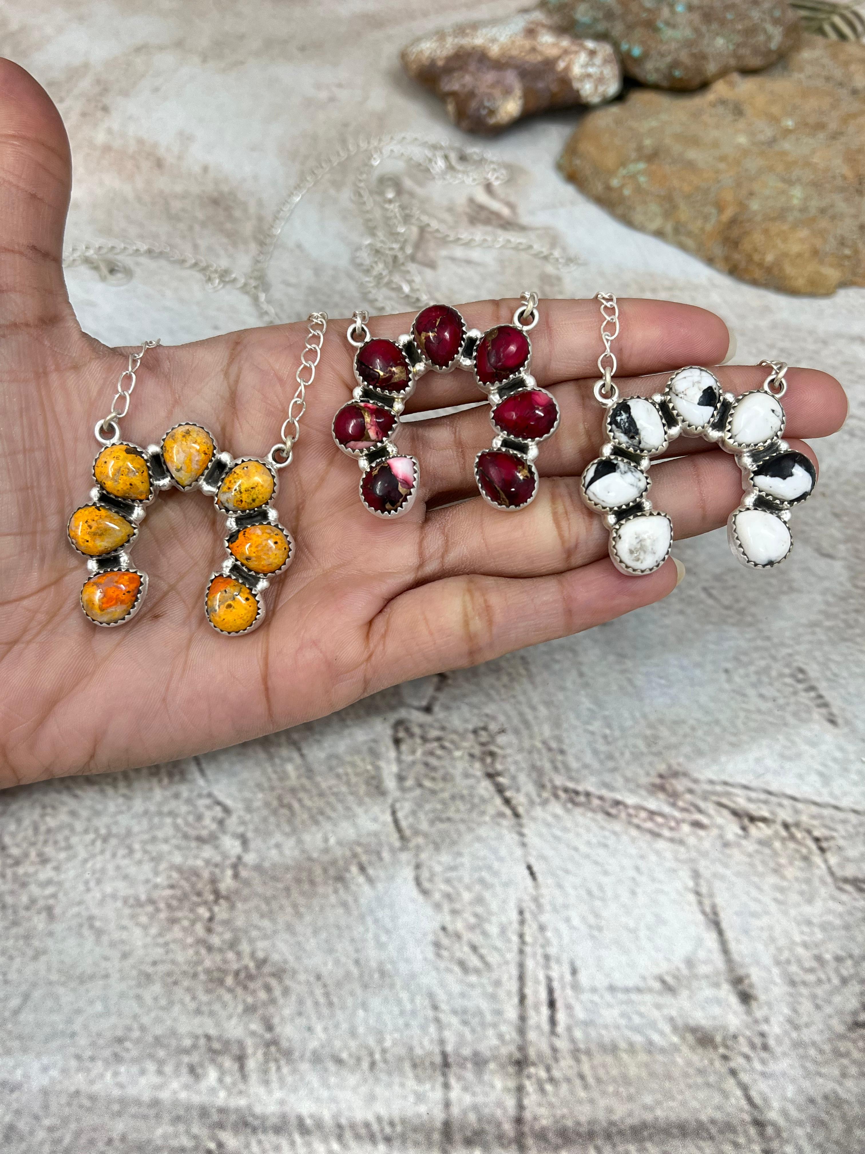 Handmade Sterling Silver Multi Stones Naja Necklace Signed Nizhoni