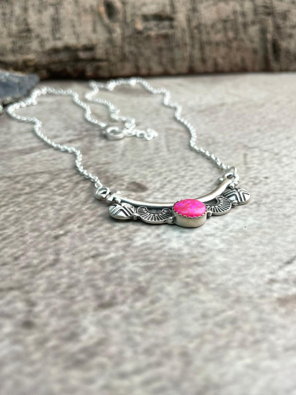 Handmade Sterling Silver Hot Pink Necklace "Signed Nizhoni"