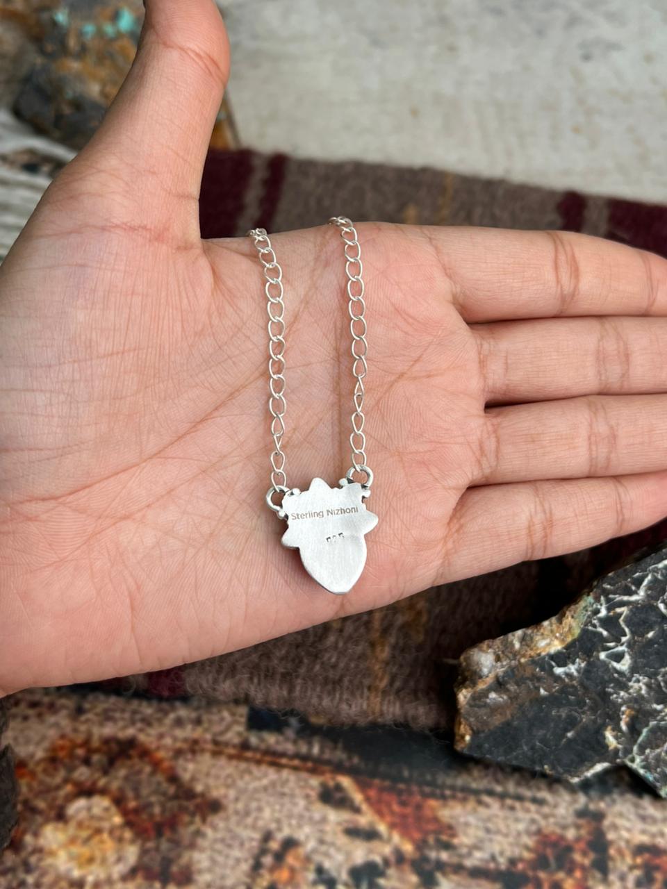 Handmade Sterling Silver Kingman Turquoise Necklace "Signed Nizhoni"