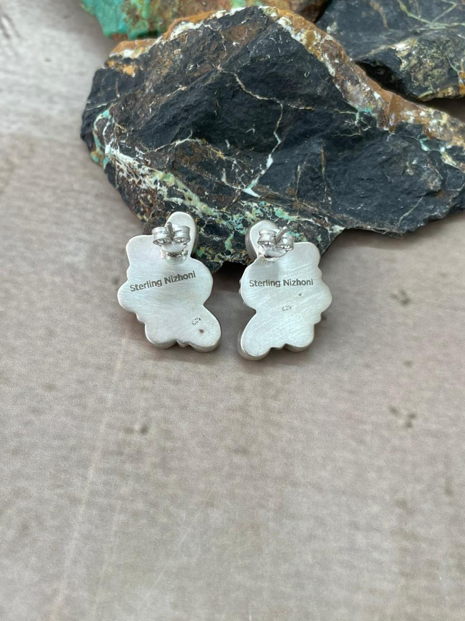 Handmade Sterling Silver Bumblebee Post Crescent Earrings "Signed Nizhoni"