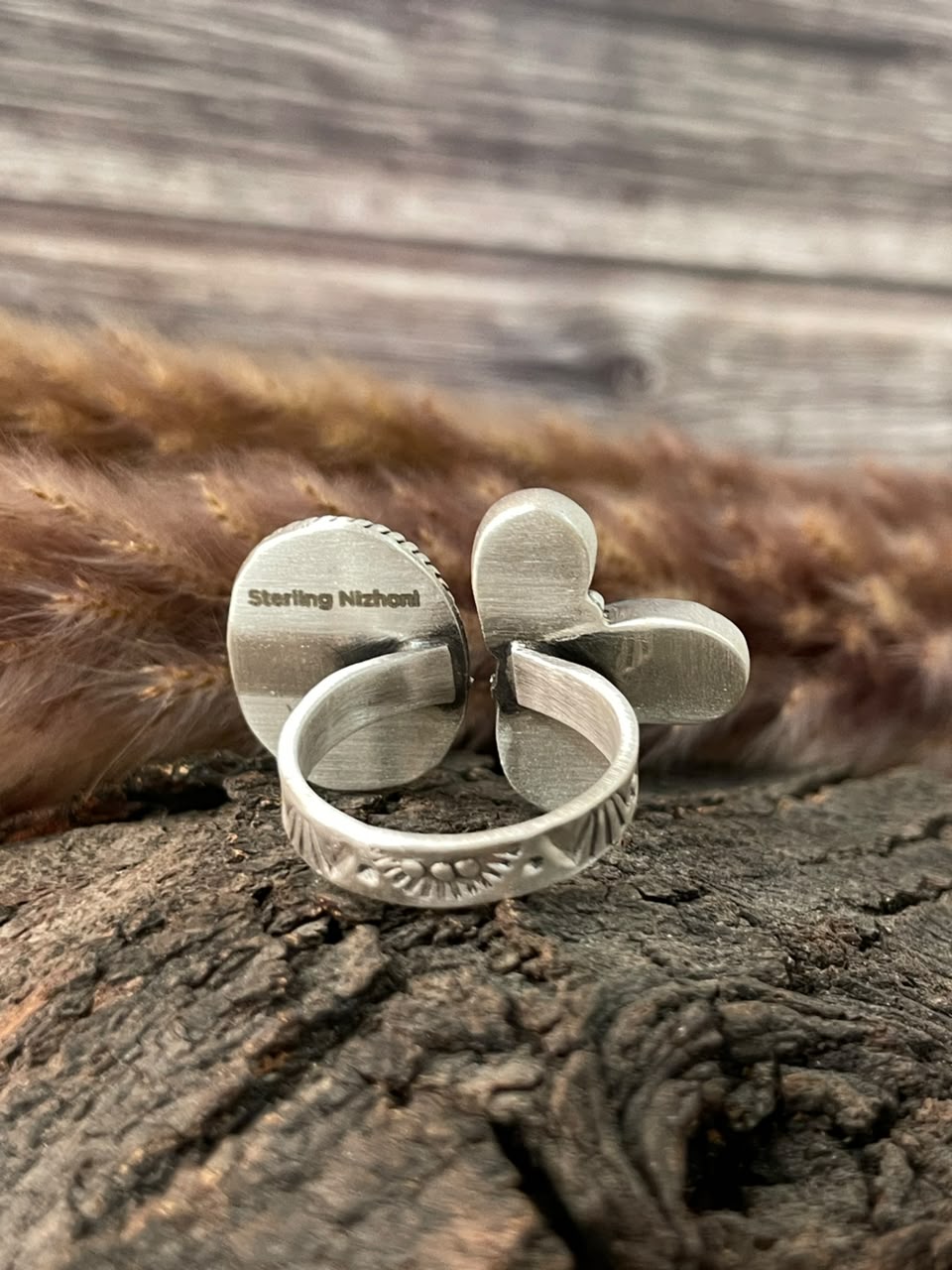 Handmade Sterling Silver Crimson Cowgirl Turquoise Collection: Naja Adjustable Ring Signed Nizhoni