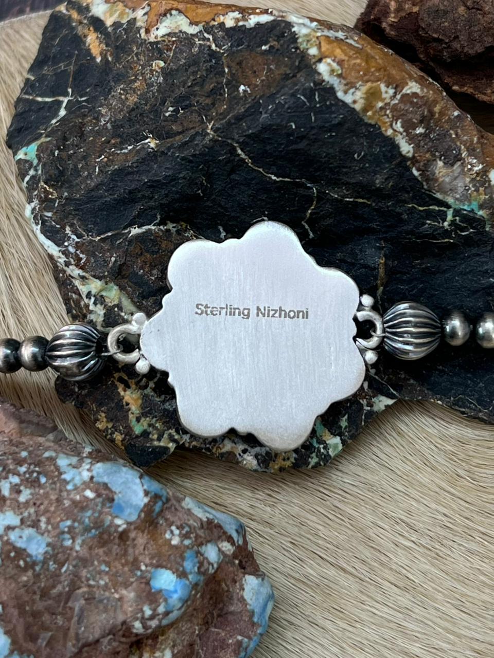 Handmade Sterling Silver White Buffalo Chain Bracelet "Signed Nizhoni"