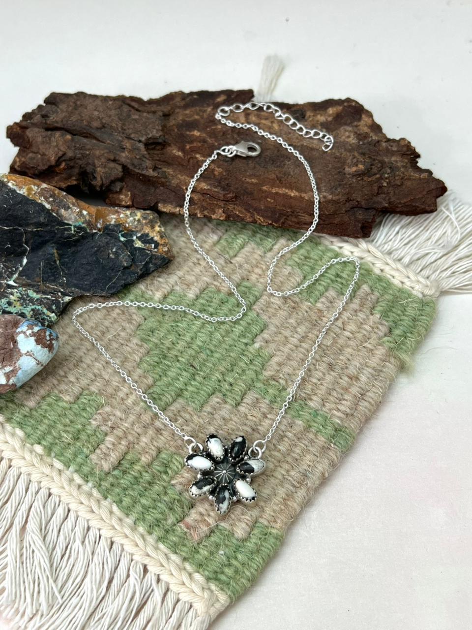 Handmade Sterling Silver White Buffalo Necklace "Signed Nizhoni"