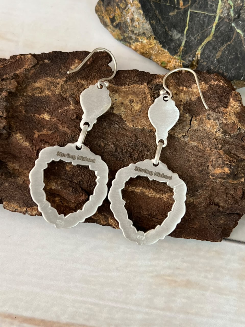 Handmade Sterling Silver Cotton Candy Heart Collection: Hook Dangle Earrings Signed Nizhoni