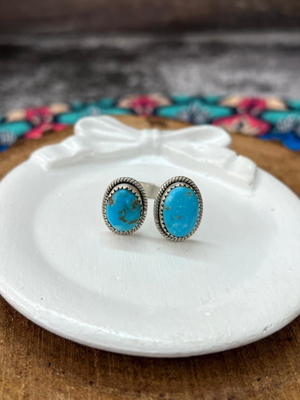 Handmade Sterling Silver Arizona Blue Turquoise Adjustable Ring "Signed Nizhoni"